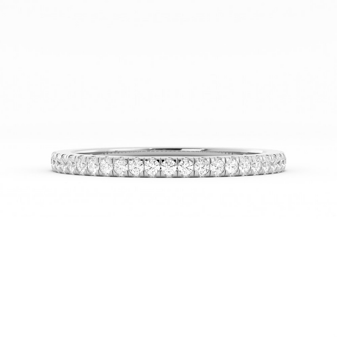14K White Gold Round Three Quarter Pave Natural Diamond Wedding Band