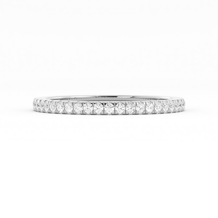 14K White Gold Round Three Quarter Pave Natural Diamond Wedding Band