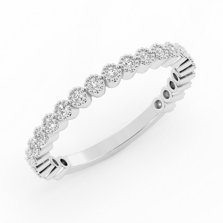 14K White Gold Round Three Quarter Milgrain Lab Grown Diamond Wedding Band