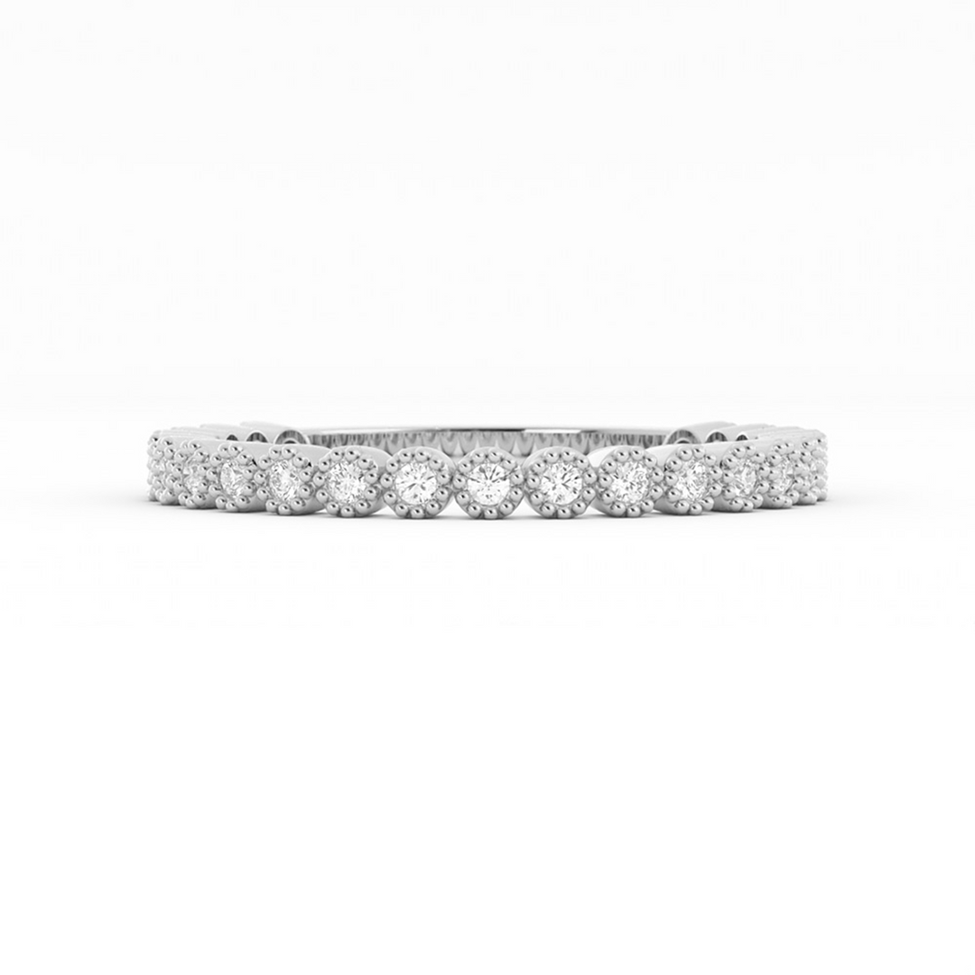 14K White Gold Round Three Quarter Milgrain Lab Grown Diamond Wedding Band
