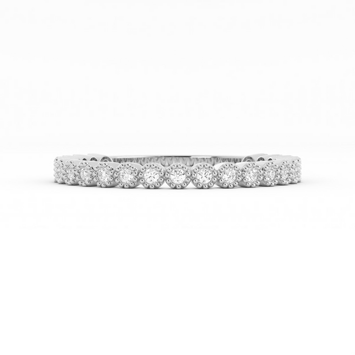 14K White Gold Round Three Quarter Milgrain Lab Grown Diamond Wedding Band
