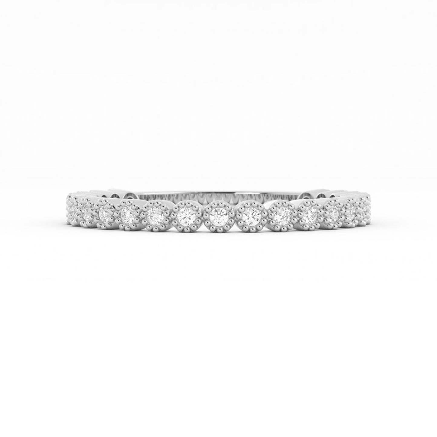 14K White Gold Round Three Quarter Milgrain Natural Diamond Wedding Band