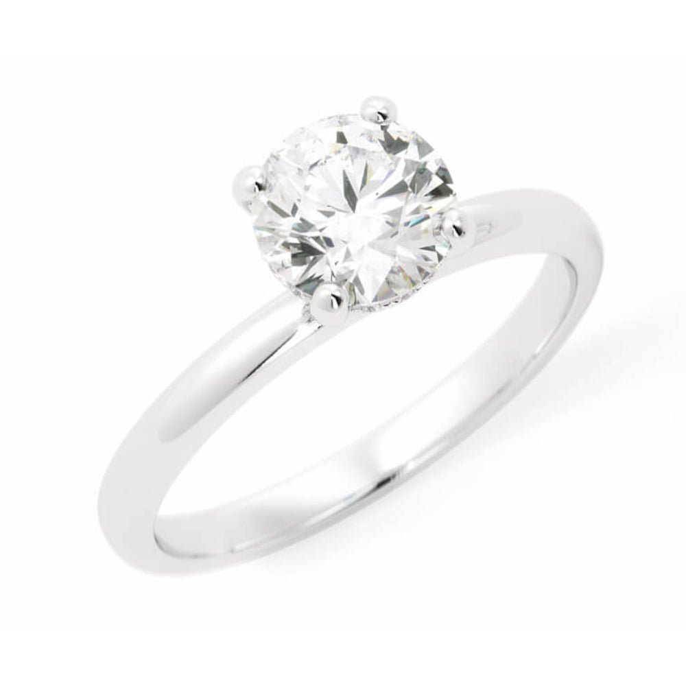 1.0ct Moissanite Round Hidden Halo 14K White Gold Engagement Ring