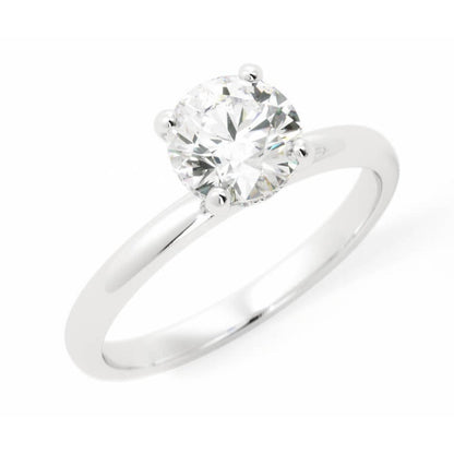 1.0ct Moissanite Round Hidden Halo 14K White Gold Engagement Ring