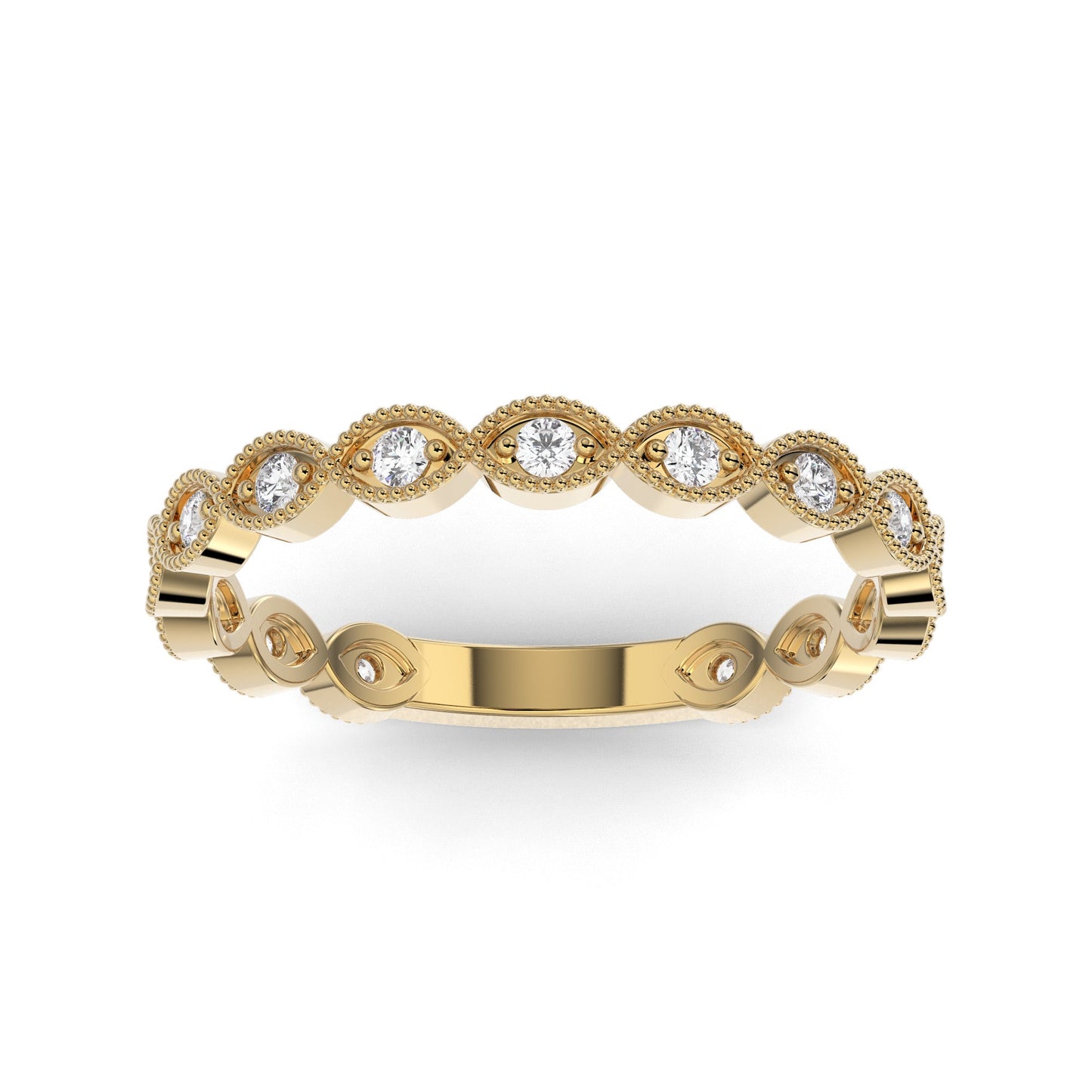 14K Yellow Gold Three Quarter Shank Lab Grown Diamond Wedding Band