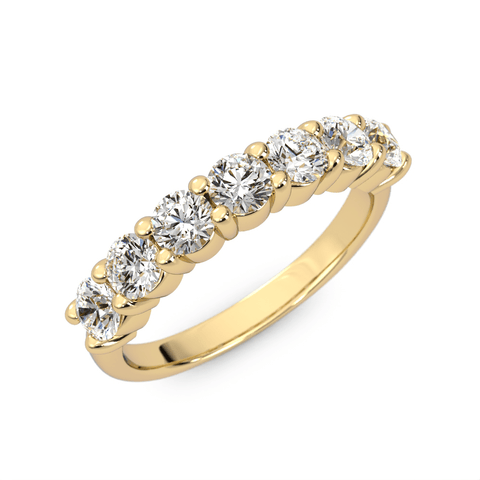 14K Yellow Gold 7 Stone Quarter Shank Lab Grown Diamond Wedding Band