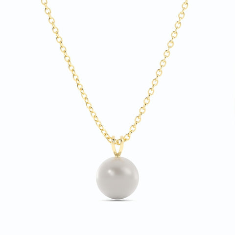 2.0ct Pearl Solitaire Pendant Akoya 14K Yellow Gold Necklace