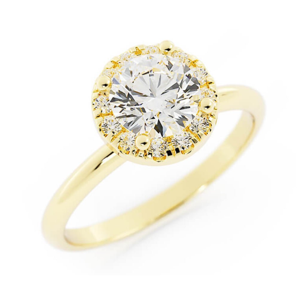 1.0ct Moissanite Round Halo 14K Yellow Gold Engagement Ring