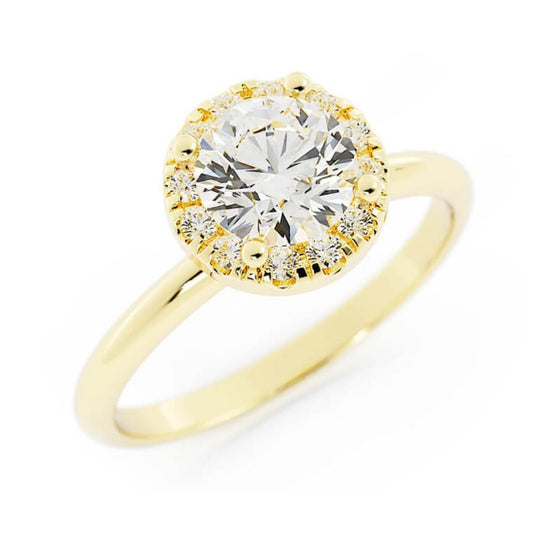 1.0ct Moissanite Round Halo 14K Yellow Gold Engagement Ring