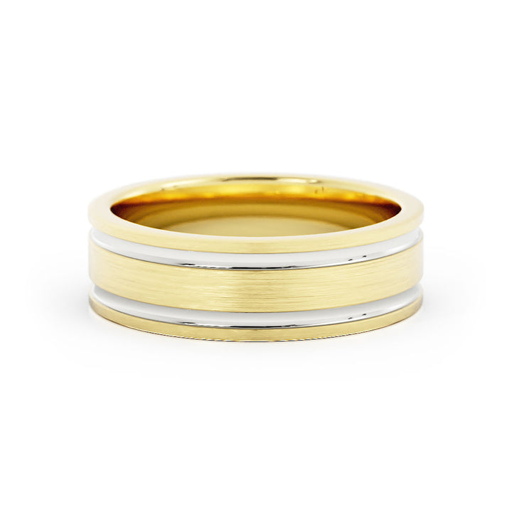 Satin Two-Tone Double Outside Groove 6mm Wedding Band