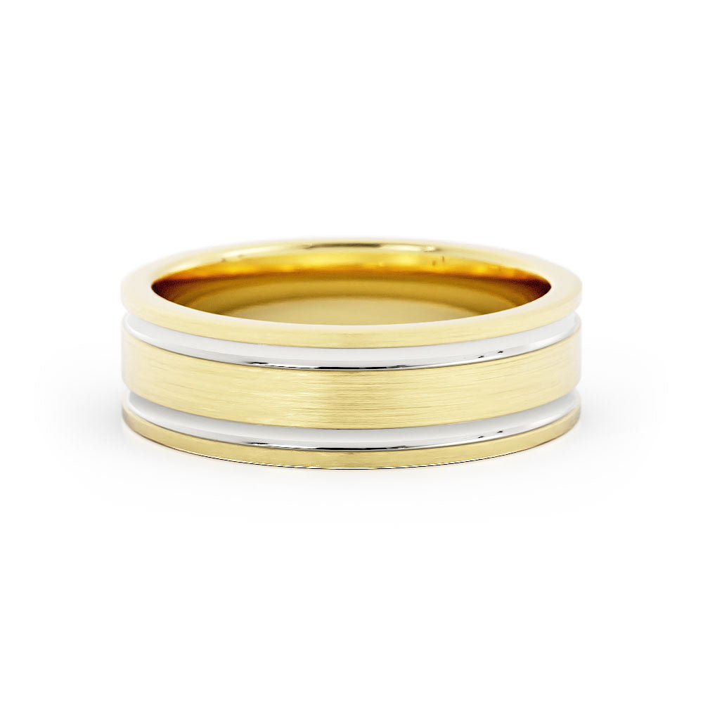 Two-Tone 14K Yellow/White Gold Satin Double Outside Groove 6mm Wedding Band