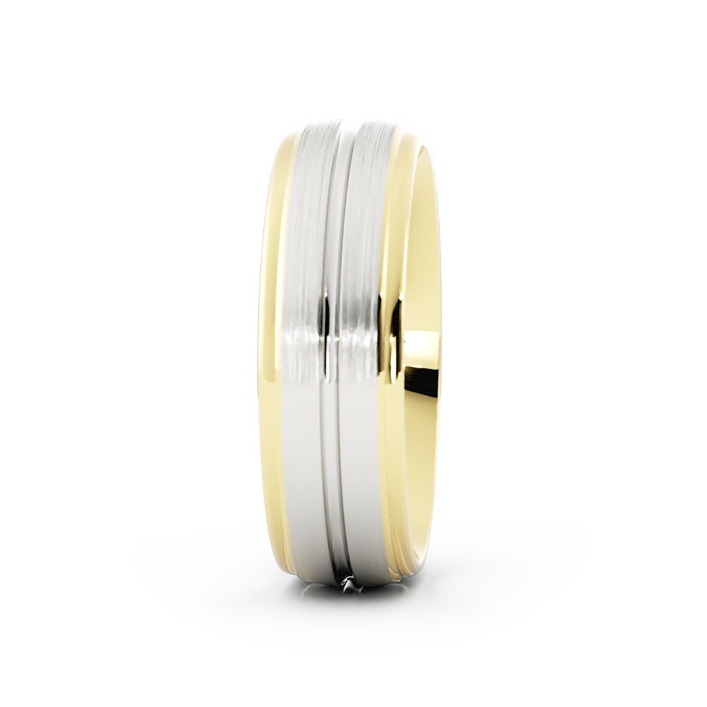 Two-Tone 14K Yellow/White Gold Satin with Center Groove 6mm Wedding Band