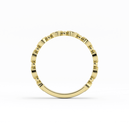 14K Yellow Gold Round Bead and Eyelet Natural Diamond Wedding Band