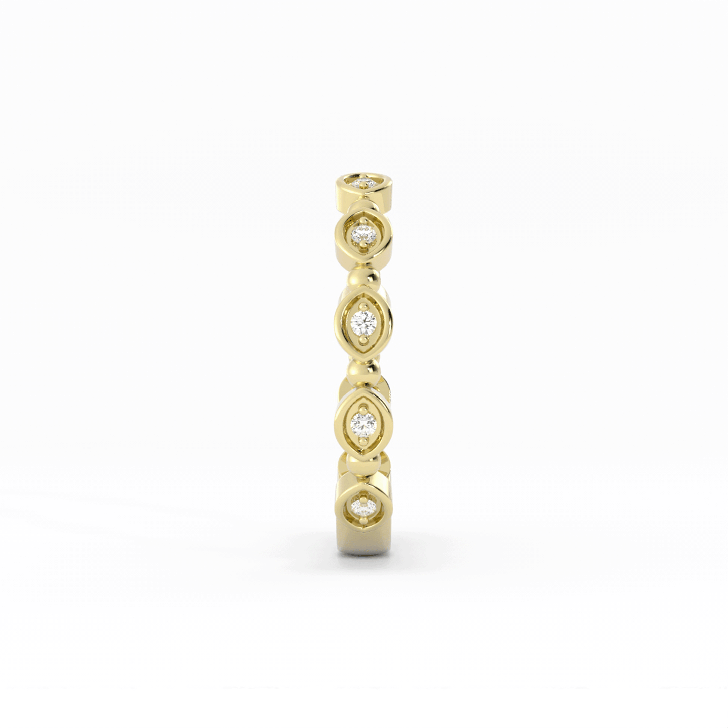 14K Yellow Gold Round Bead and Eyelet Natural Diamond Wedding Band