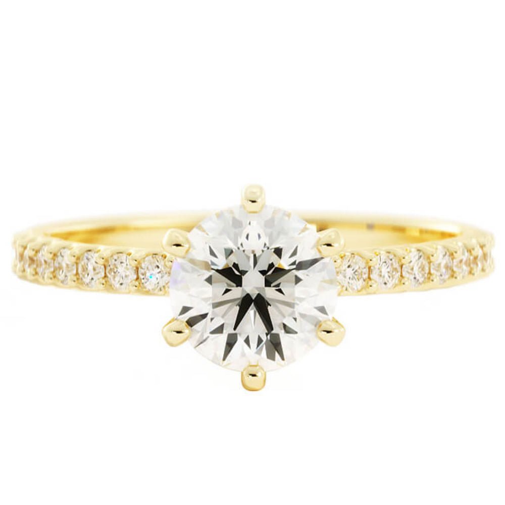 1.0ct Moissanite Pave Accent 14K Yellow Gold Engagement Ring