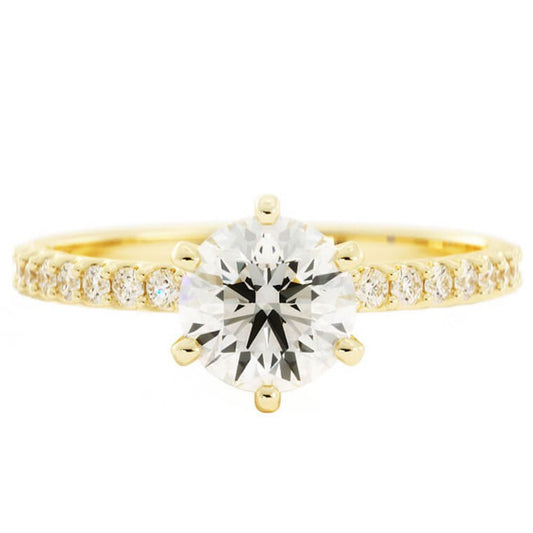 1.0ct Moissanite Pave Accent 14K Yellow Gold Engagement Ring