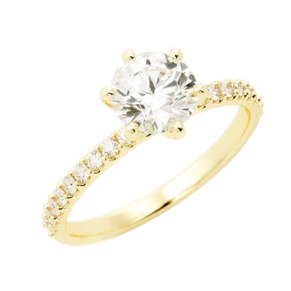 1.0ct Moissanite Pave Accent 14K Yellow Gold Engagement Ring
