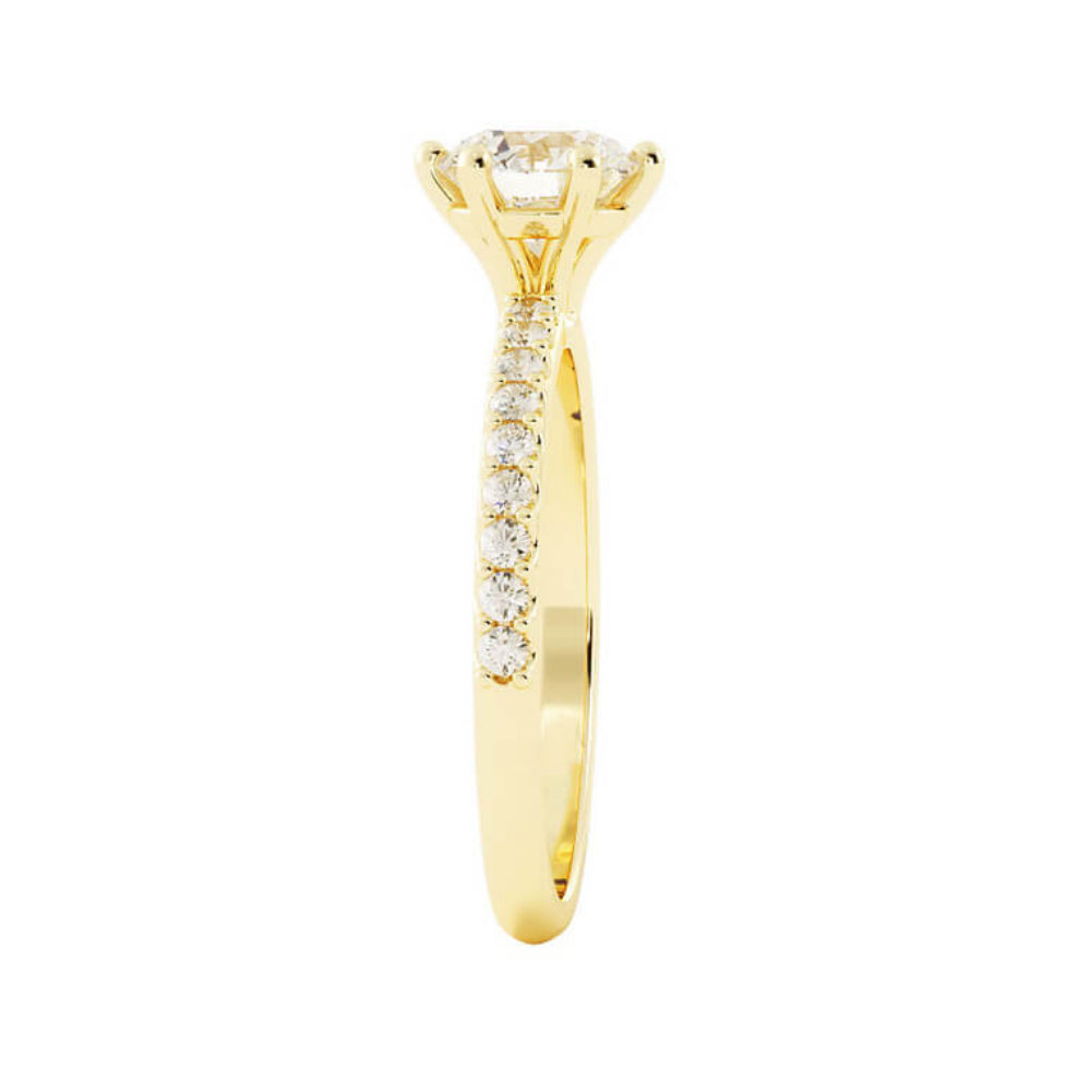 1.0ct Moissanite Pave Accent 14K Yellow Gold Engagement Ring
