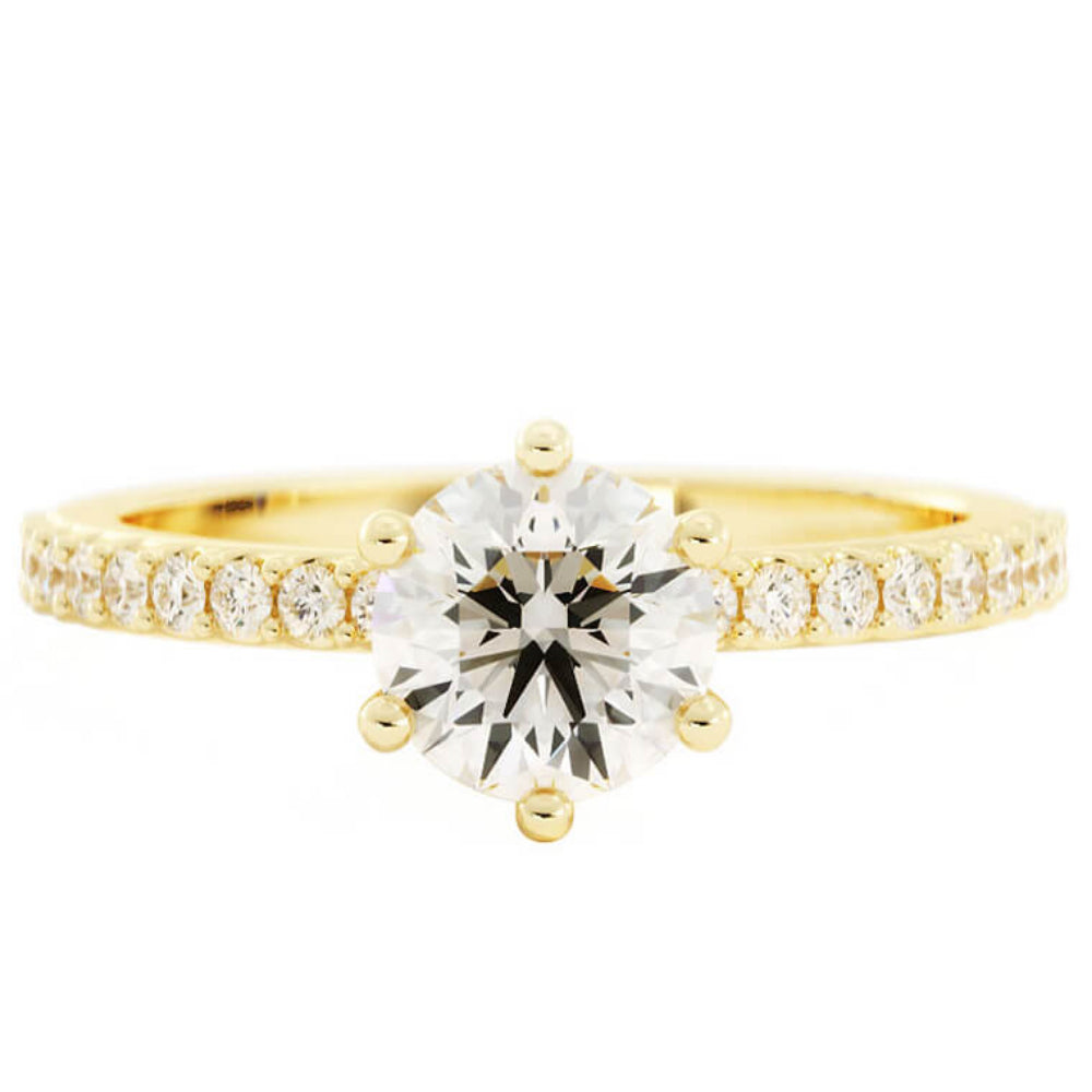 1.0ct Moissanite Pave Accent 14K Yellow Gold Engagement Ring
