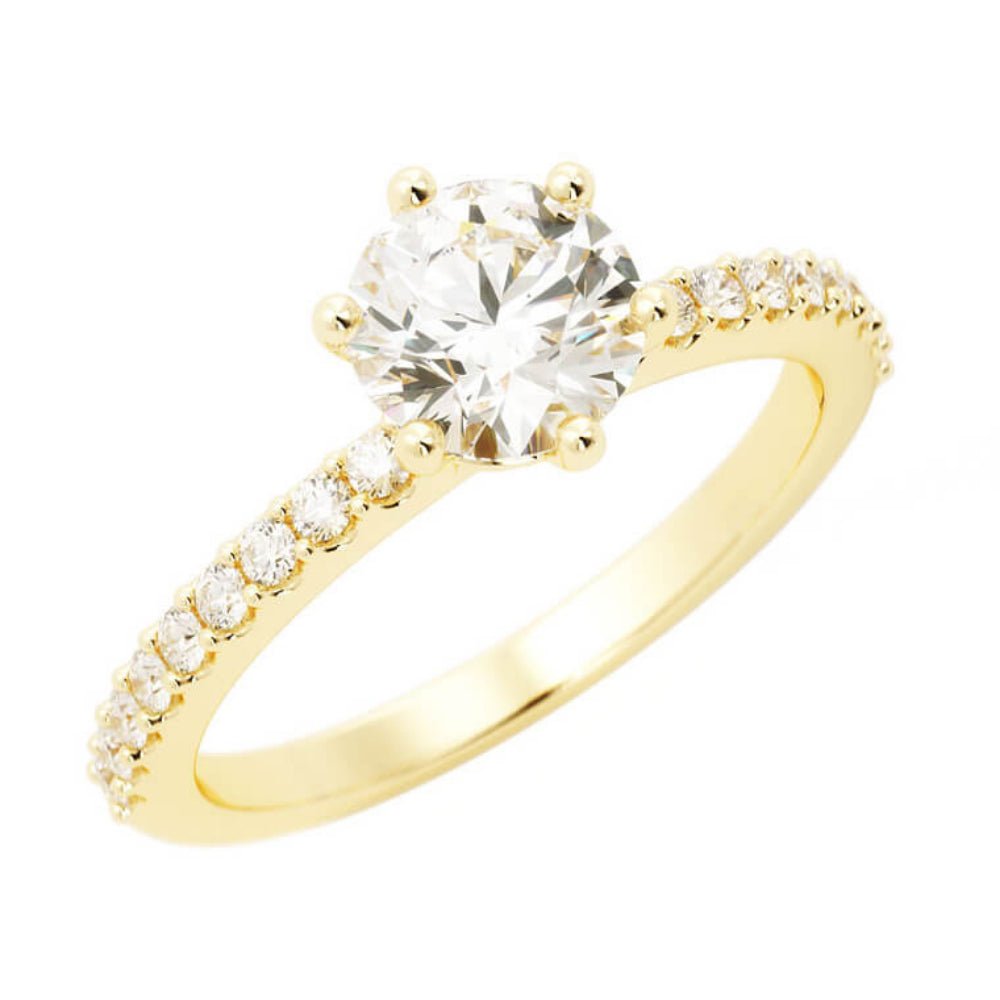 1.0ct Moissanite Pave Accent 14K Yellow Gold Engagement Ring