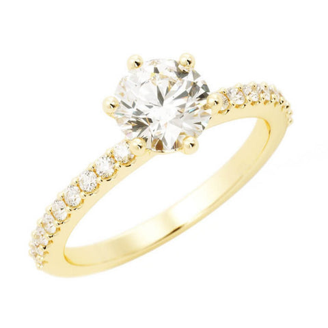 1.0ct Moissanite Pave Accent 14K Yellow Gold Engagement Ring