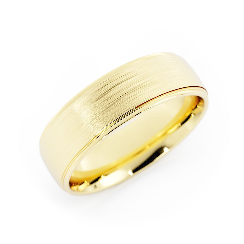 14K Yellow Gold Satin Elevated Center 6mm Wedding Band
