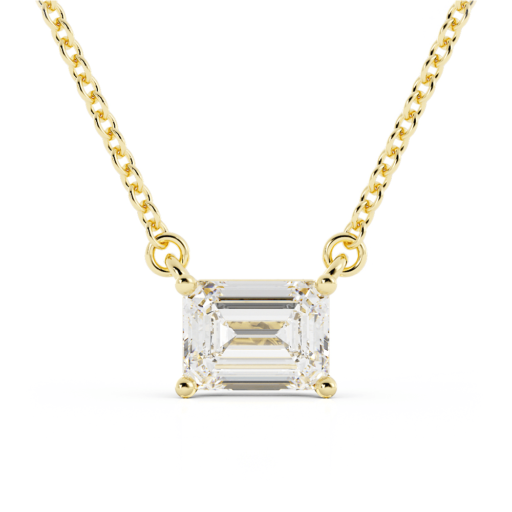 1.75ct Moissanite Classic Emerald Cut Solitaire 14K Yellow Gold Necklace