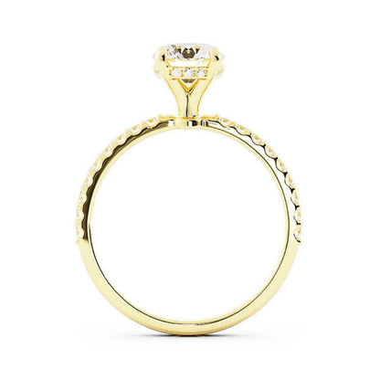 1.0ct Moissanite Pave Hidden Halo, Accent 14K Yellow Gold Engagement Ring