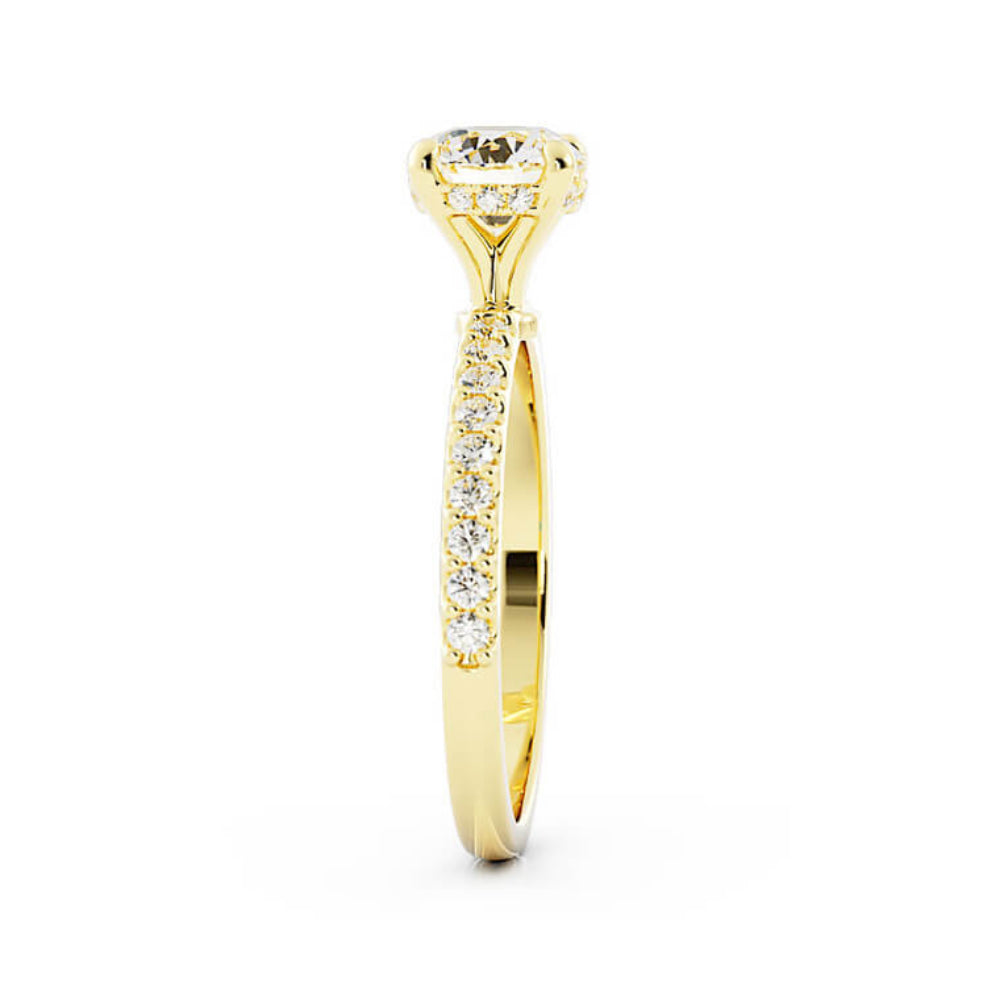 1.0ct Moissanite Pave Hidden Halo, Accent 14K Yellow Gold Engagement Ring