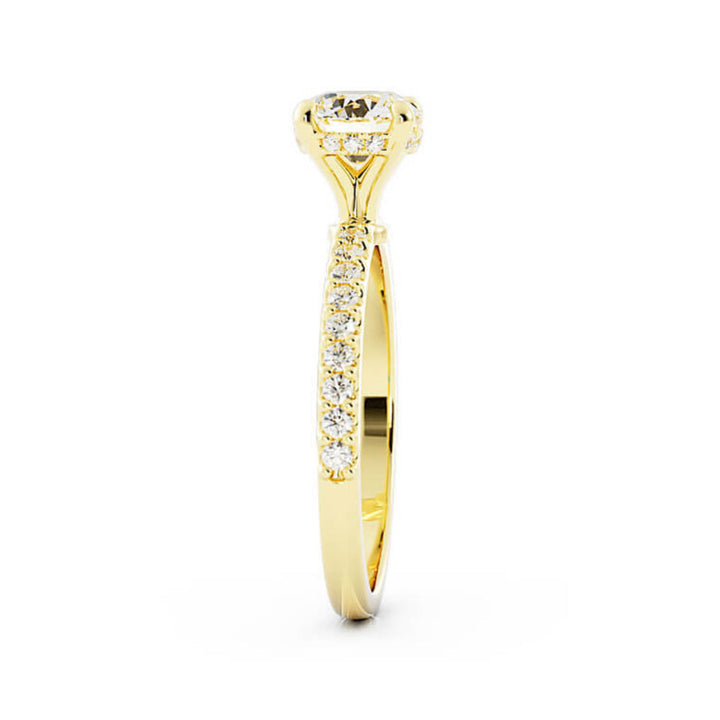 1.0ct Moissanite Pave Hidden Halo, Accent 14K Yellow Gold Engagement Ring