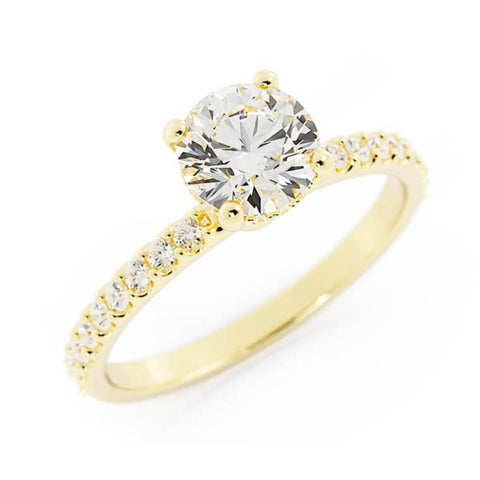 1.0ct Moissanite Pave Hidden Halo, Accent 14K Yellow Gold Engagement Ring