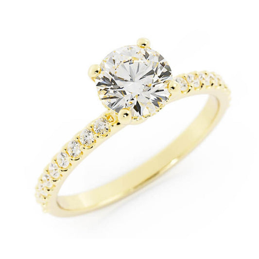 1.0ct Moissanite Pave Hidden Halo, Accent 14K Yellow Gold Engagement Ring