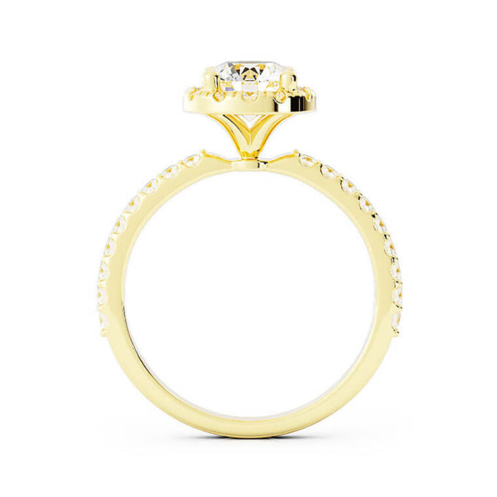 1.0ct Moissanite Pave Halo, Accent 14K Yellow Gold Engagement Ring