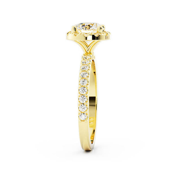1.0ct Moissanite Pave Halo, Accent 14K Yellow Gold Engagement Ring
