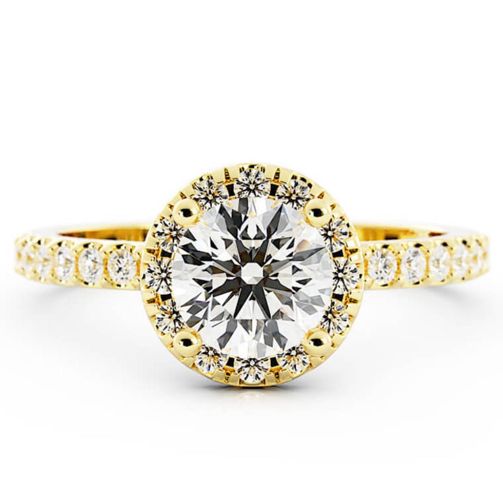 1.0ct Moissanite Pave Halo, Accent 14K Yellow Gold Engagement Ring