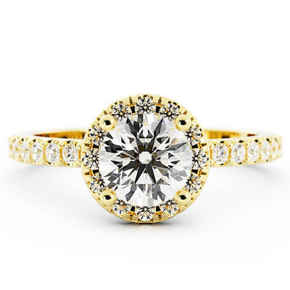1.0ct Moissanite Pave Halo, Accent 14K Yellow Gold Engagement Ring