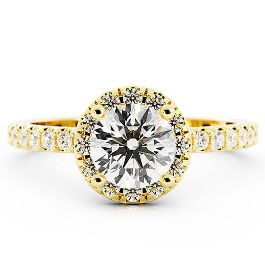 1.0ct Moissanite Pave Halo, Accent 14K Yellow Gold Engagement Ring
