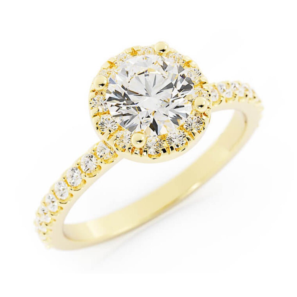 1.0ct Moissanite Pave Halo, Accent 14K Yellow Gold Engagement Ring