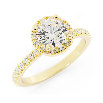 1.0ct Moissanite Pave Halo, Accent 14K Yellow Gold Engagement Ring
