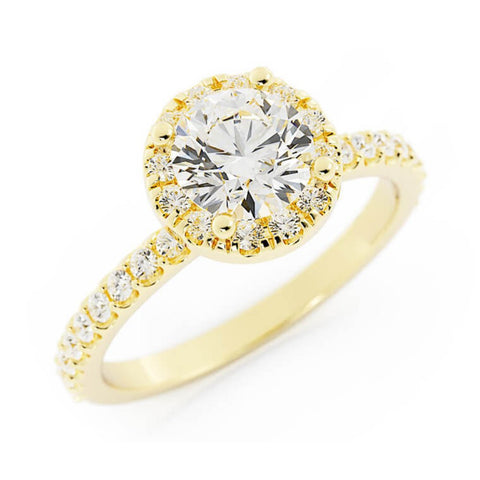 1.0ct Moissanite Pave Halo, Accent 14K Yellow Gold Engagement Ring