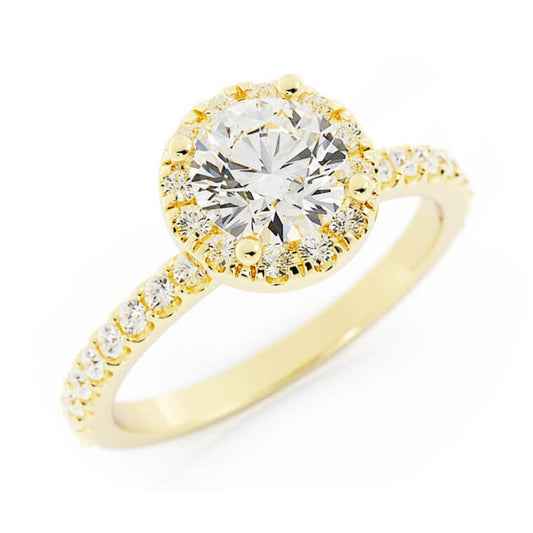 1.0ct Moissanite Pave Halo, Accent 14K Yellow Gold Engagement Ring