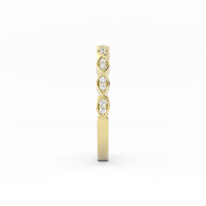 14K Yellow Gold Round Half Shank Eyelet Paired Stone Lab Grown Diamond Wedding Band