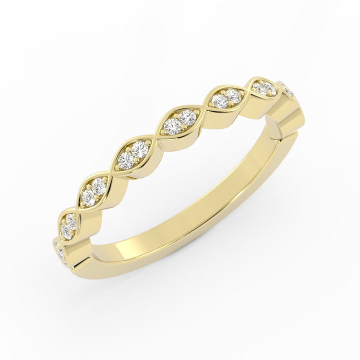 14K Yellow Gold Round Half Shank Eyelet Paired Stone Natural Diamond Wedding Band