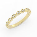 14K Yellow Gold Round Half Shank Eyelet Paired Stone Natural Diamond Wedding Band
