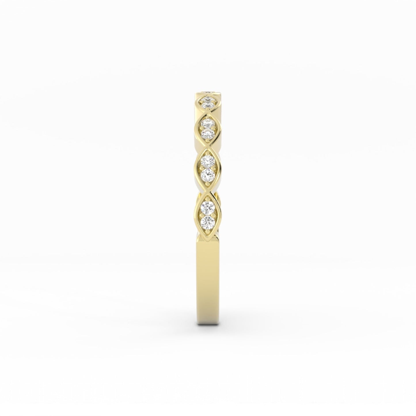 14K Yellow Gold Round Half Shank Eyelet Paired Stone Natural Diamond Wedding Band