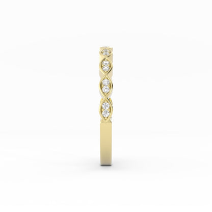 14K Yellow Gold Round Half Shank Eyelet Paired Stone Natural Diamond Wedding Band