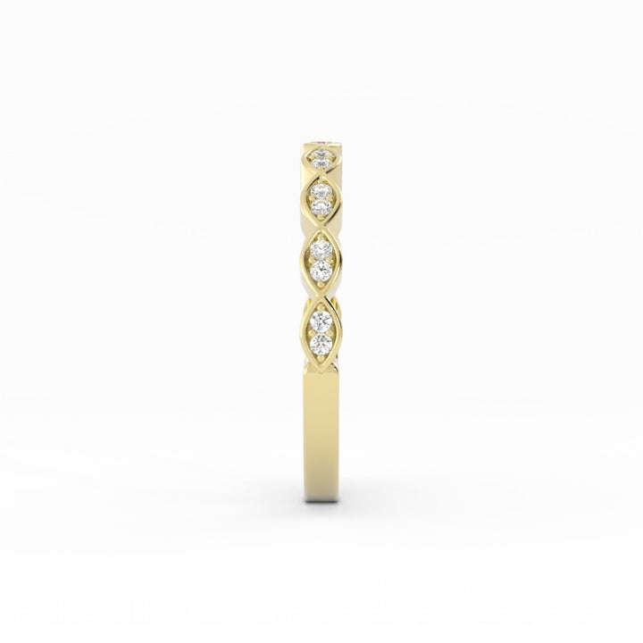 14K Yellow Gold Round Half Shank Eyelet Paired Stone Natural Diamond Wedding Band