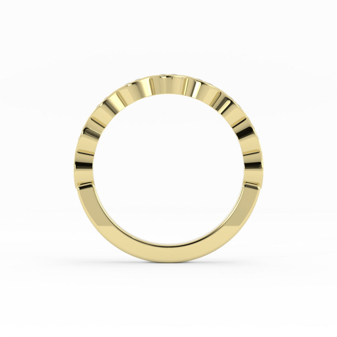 14K Yellow Gold Round Half Shank Eyelet Paired Stone Natural Diamond Wedding Band