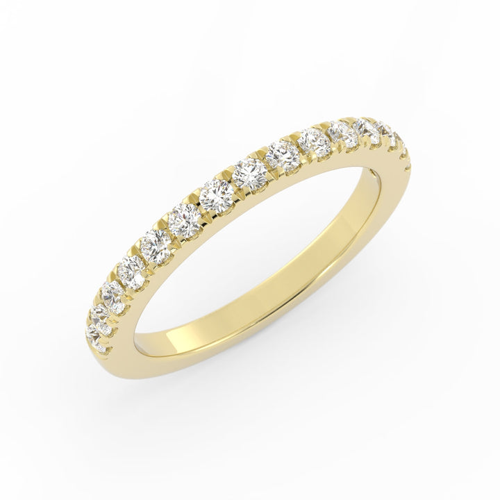 14K Yellow Gold Round Pave Half Shank Lab Grown Diamond 2.4mm Wedding Band