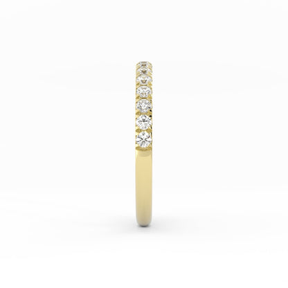 14K Yellow Gold Round Pave Half Shank Lab Grown Diamond 2.4mm Wedding Band